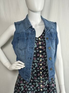 Y2K One World Apparel Denim Jean Vest Women's Size Small Cropped Button Front